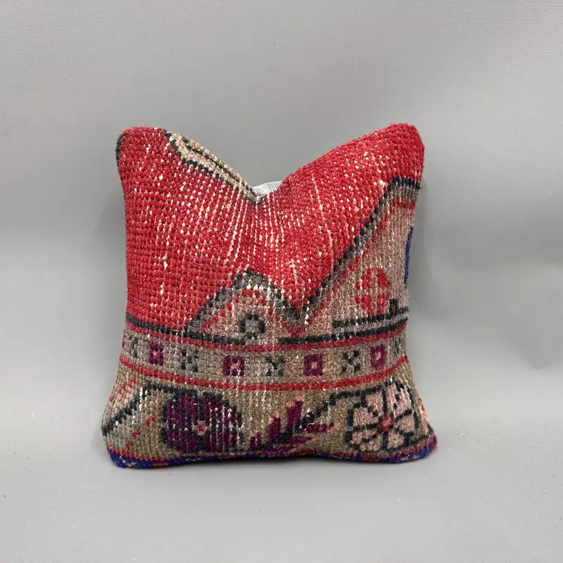 Cushion, Interior Designer Pillow, Vintage Kilim Throw Pillow, 12x12 Red Pillow Cover, Kilim Cushion Sham, Car Cushion Cover, Handwoven Pillow Case - 1
