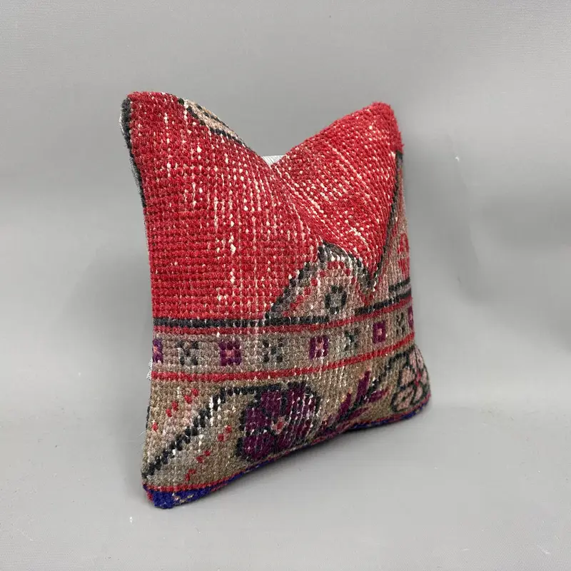 Cushion, Interior Designer Pillow, Vintage Kilim Throw Pillow, 12x12 Red Pillow Cover, Kilim Cushion Sham, Car Cushion Cover, Handwoven Pillow Case - 2
