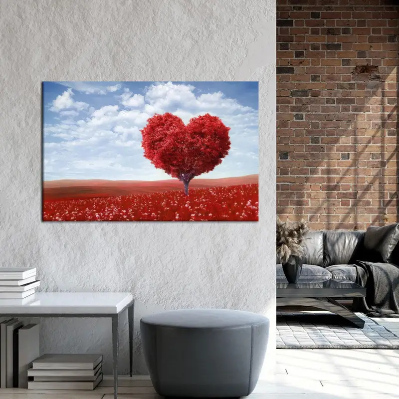 Moderner abstrakter Herzbaum-Leinwanddruck zum Valentinstag