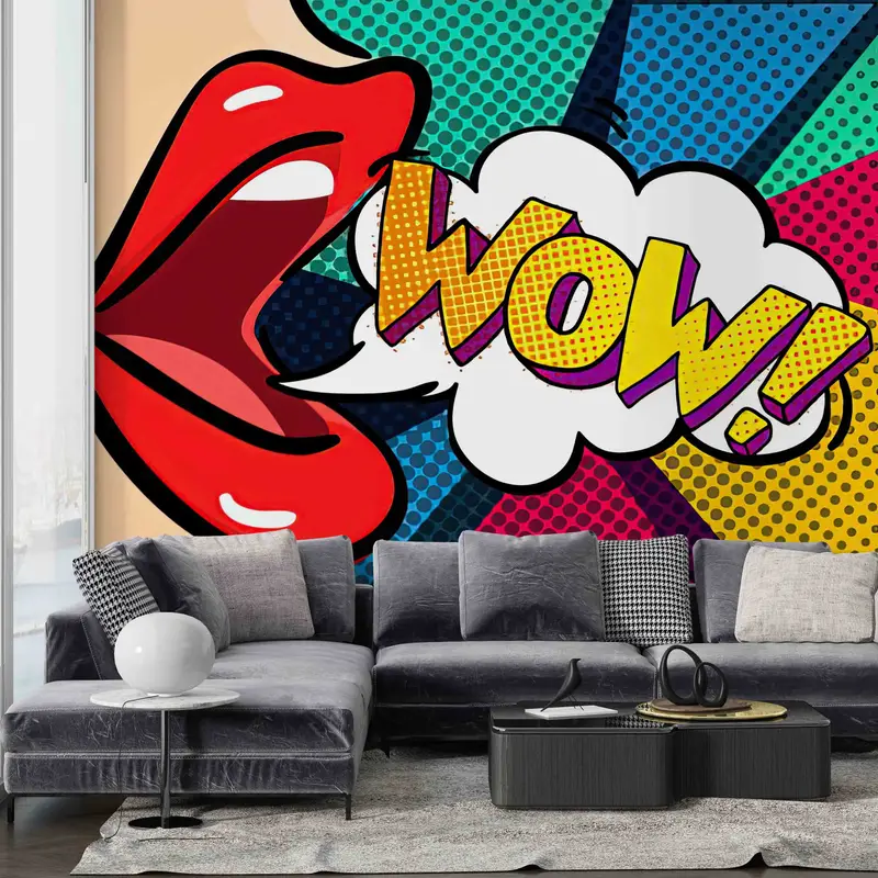 Woman And Colorful WOW Digital Paper, Modern Wall Mural, Red Lip Wall Decor, 3D Wall Art, Woman Paper Craft, Modern Wallpaper, - 7