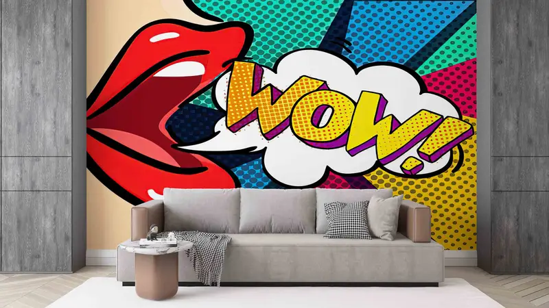 Woman And Colorful WOW Digital Paper, Modern Wall Mural, Red Lip Wall Decor, 3D Wall Art, Woman Paper Craft, Modern Wallpaper, - 6