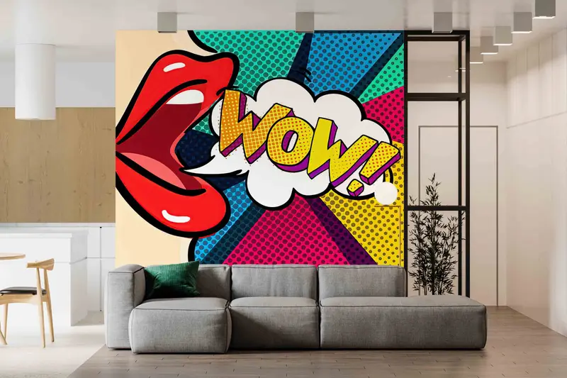Woman And Colorful WOW Digital Paper, Modern Wall Mural, Red Lip Wall Decor, 3D Wall Art, Woman Paper Craft, Modern Wallpaper, - 8