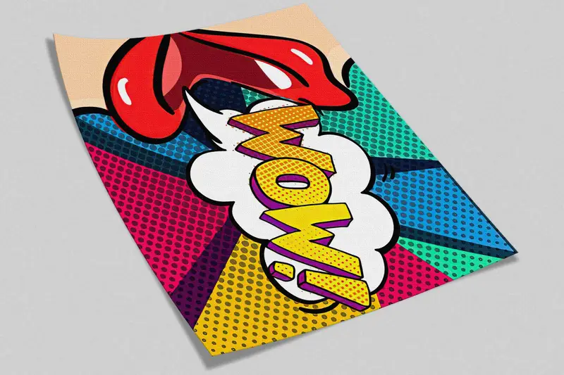 Woman And Colorful WOW Digital Paper, Modern Wall Mural, Red Lip Wall Decor, 3D Wall Art, Woman Paper Craft, Modern Wallpaper, - 4