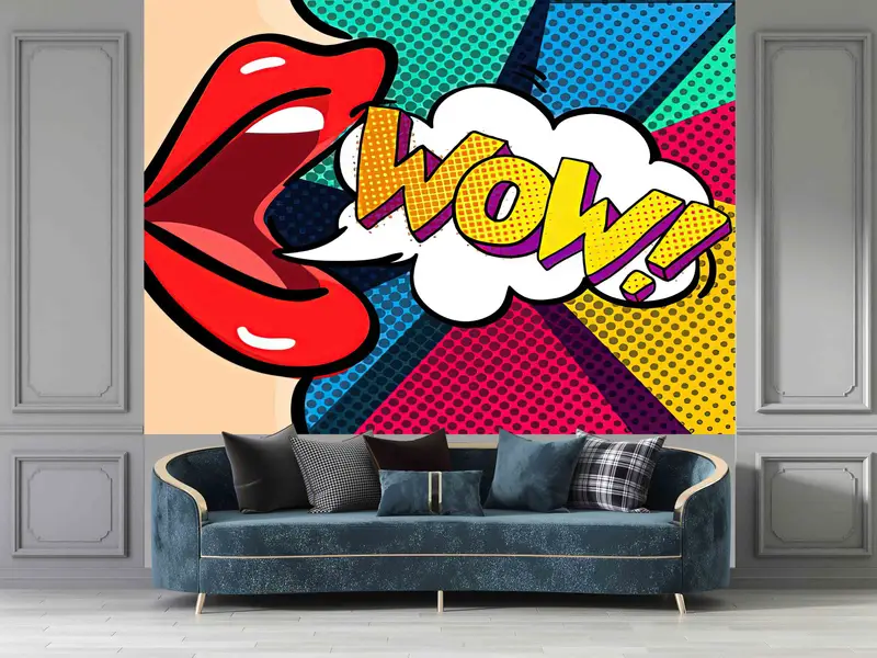 Woman And Colorful WOW Digital Paper, Modern Wall Mural, Red Lip Wall Decor, 3D Wall Art, Woman Paper Craft, Modern Wallpaper, - 10