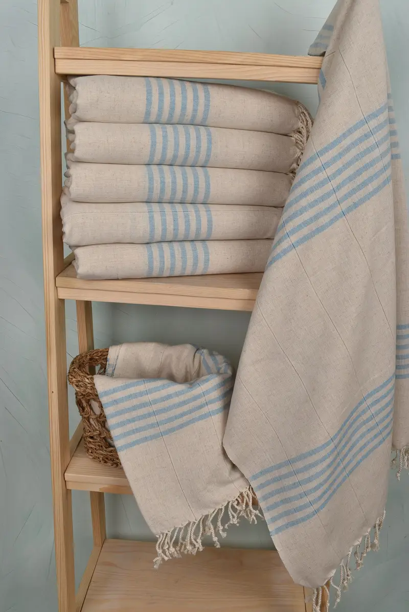Turkish hand towel, Monogrammed Beach Towel, Quick-dry peshtemal, Handmade Turkish hammam towel, Bachelorette Party Favor, 68x36 Linen Striped Towel - 4