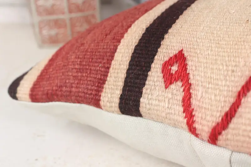 Cushion Case, Vintage Kilim Pillow, 14x14 Red Pillow Sham, Handwoven Pillow Cover Pillow Case, Handmade Kilim Cushion, Antique Pillows - 7