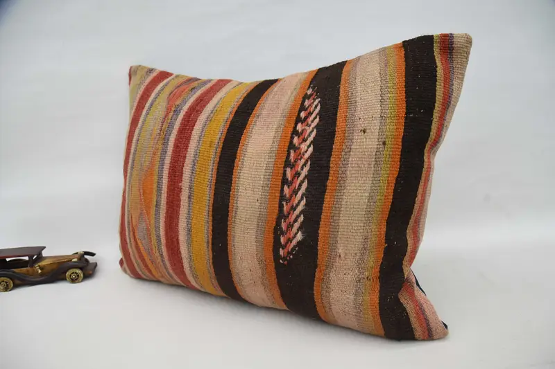 Pillow for Couch, Cushion Case, Shabby Chic Pillow Sham, Handmade Kilim Cushion, Kilim Pillow, Knitted Cushion, 20x28 Orange Cushion Case - 5