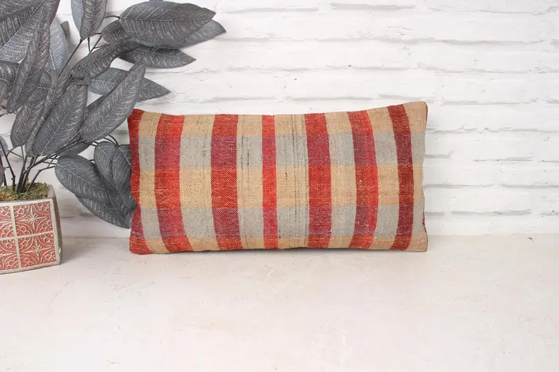 Hippie Throw Cushion Case, Home Decor Pillow, 10x20 Beige Pillow Case, Vintage Kilim Throw Pillow, Pillow Sham, Vintage Pillow - 1