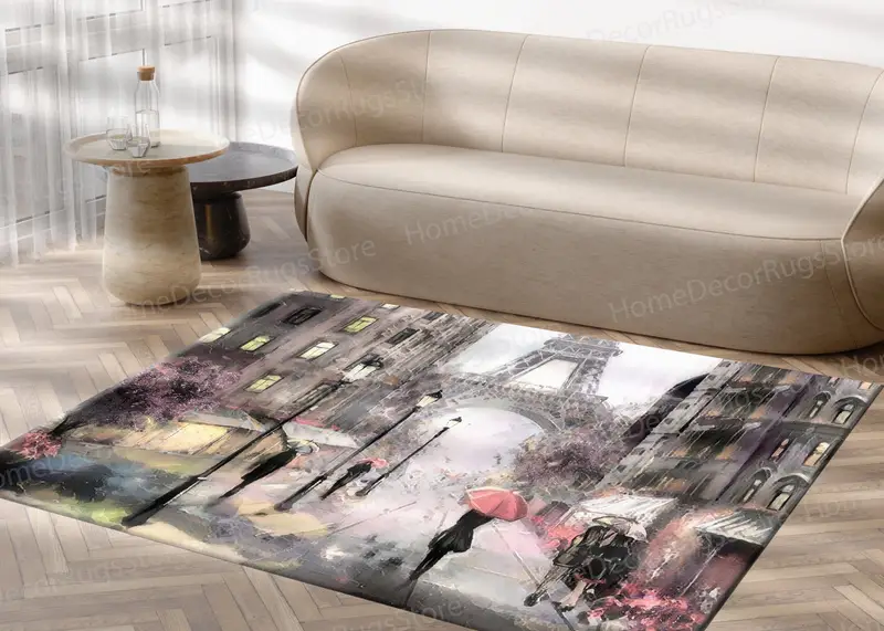 Parisian Eiffel Tower Printed Rug: Modern Cityscape Design