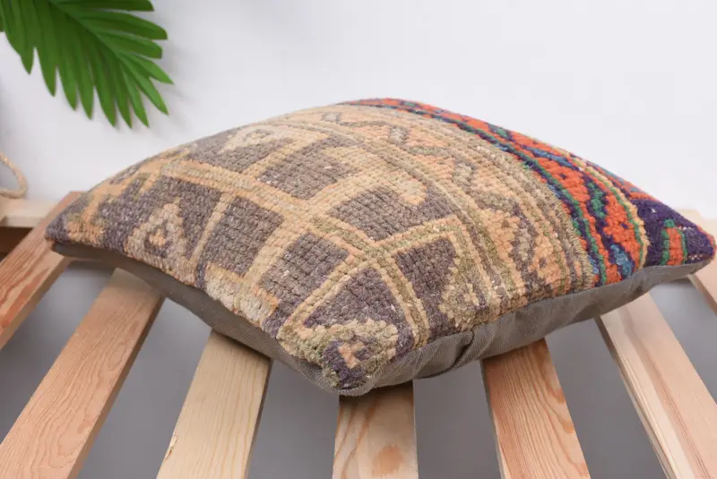 Vintage Kilim Pillow, Lounge Throw Cushion Cover, Patio Pillow, 14x14 Beige Pillow Sham, Ethnical Kilim Rug Pillow, Kilim Pillow Cover, Pillow Sham - 6