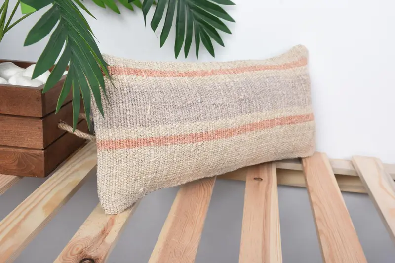 Retro Pillow Cover, Vintage Kilim Pillow, Authentic Pillow Case, Pillow Cover, Vintage Pillow, Vintage Kilim Throw Pillow, 8x16 Beige Pillow Case - 4