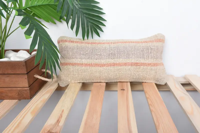 Retro Pillow Cover, Vintage Kilim Pillow, Authentic Pillow Case, Pillow Cover, Vintage Pillow, Vintage Kilim Throw Pillow, 8x16 Beige Pillow Case - 1