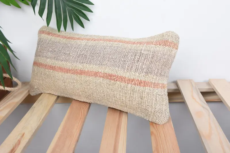 Retro Pillow Cover, Vintage Kilim Pillow, Authentic Pillow Case, Pillow Cover, Vintage Pillow, Vintage Kilim Throw Pillow, 8x16 Beige Pillow Case - 5