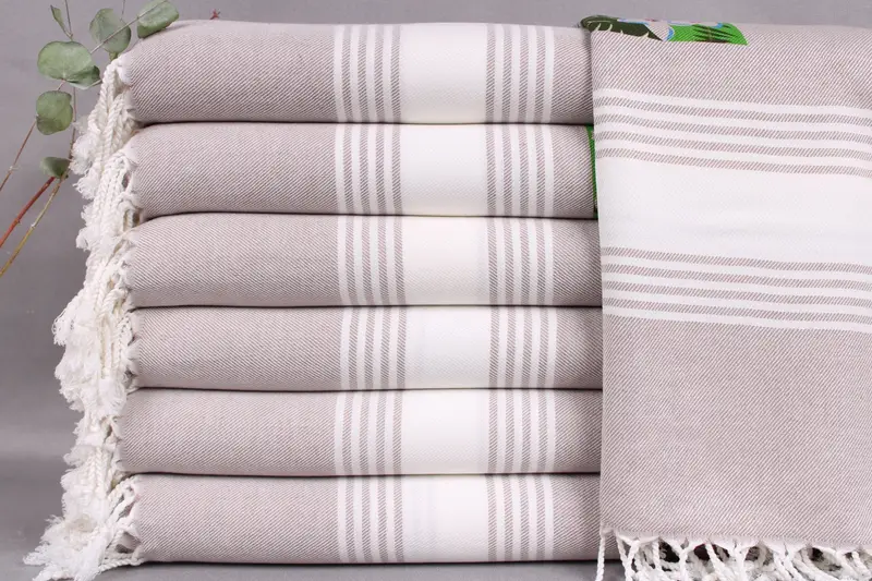 Monogram Beach Towel Embroidered Light Brown Striped, 36x71 Inches