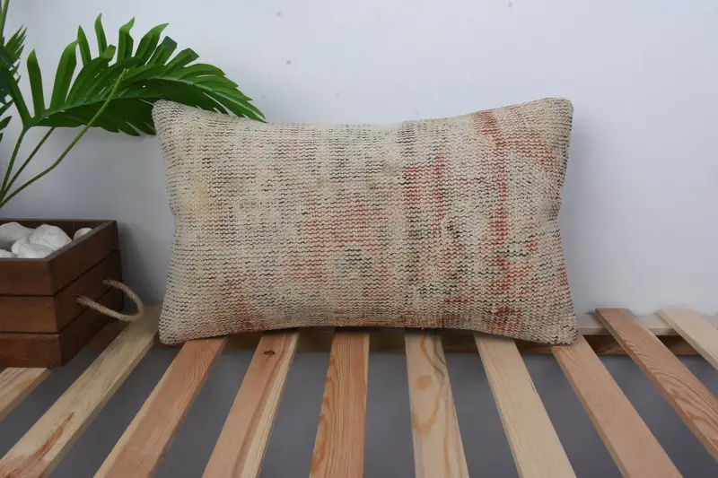 Knitted Cushion Case, 12x20 Blue Cushion, Vintage Kilim Throw Pillow, Pillow for Sofa, Pillow, Turkish Kilim Pillow, Bolster Pillow Cover - 1