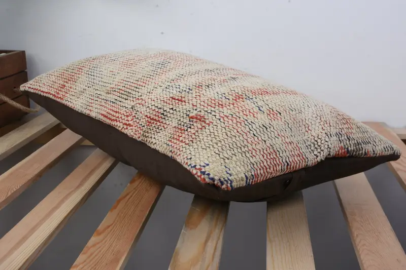 Knitted Cushion Case, 12x20 Blue Cushion, Vintage Kilim Throw Pillow, Pillow for Sofa, Pillow, Turkish Kilim Pillow, Bolster Pillow Cover - 5