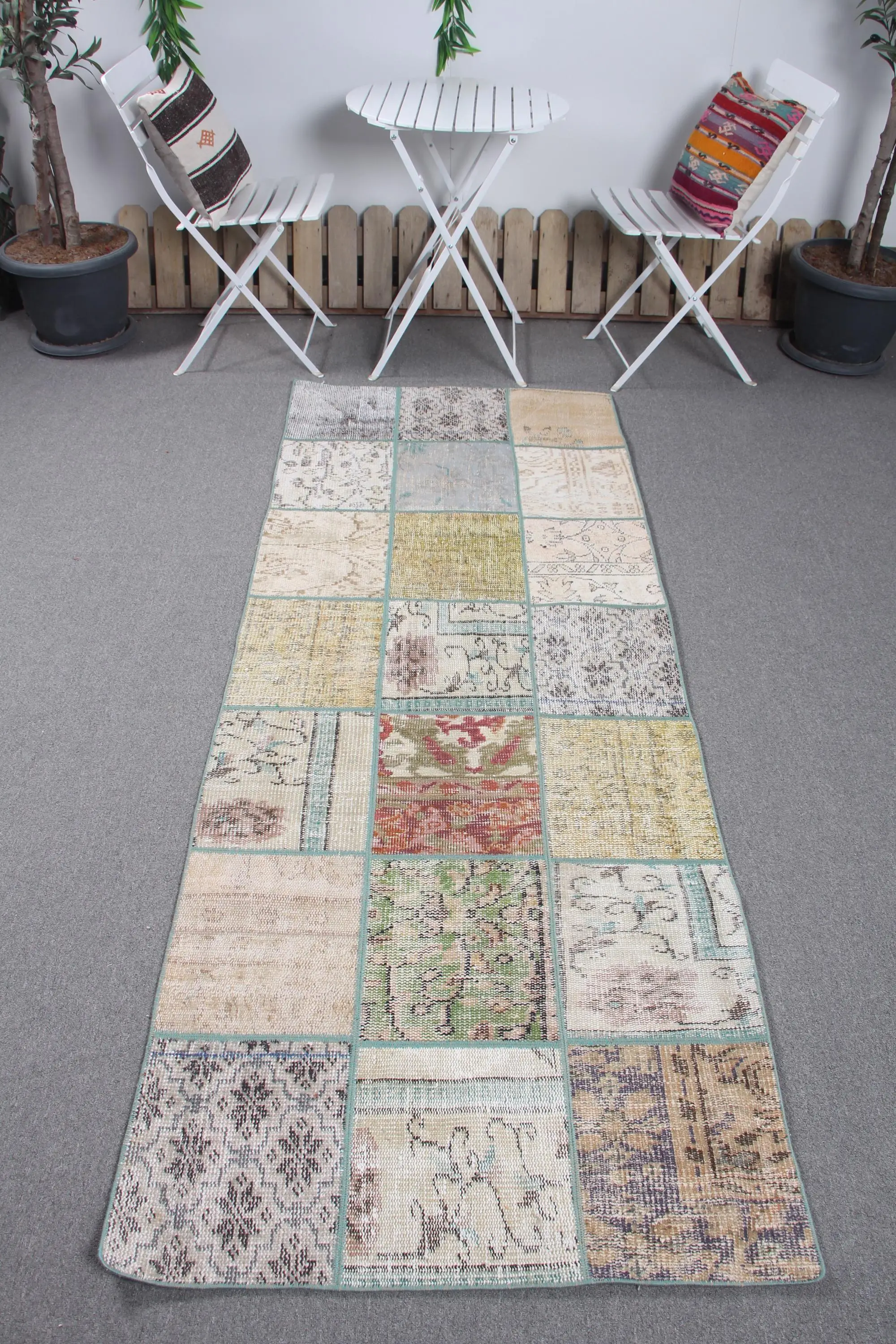 Turkish Vintage Runner Rug 3x7.8 ft, Brown Abstract Rug Wool - 1