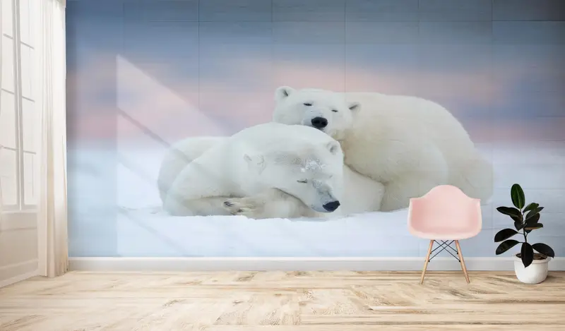 White Bear Wall Art, Animal Wall Stickers, Wall Art Decor, Polar Bears Wall Paper, Sleeping Bear Wall Stickers, Wallpaper Border, - 5