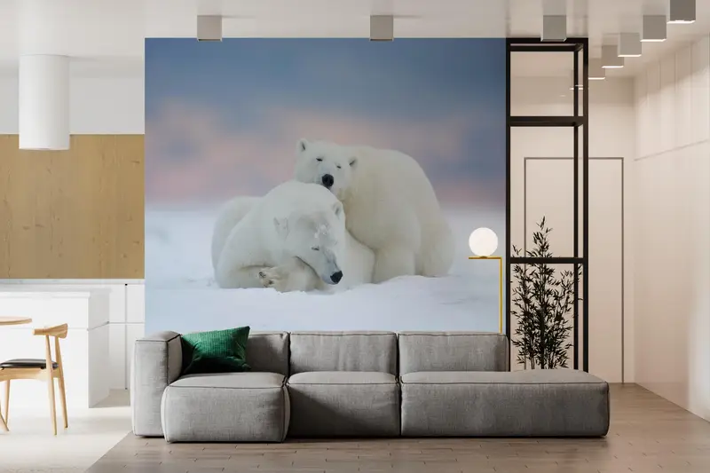 White Bear Wall Art, Animal Wall Stickers, Wall Art Decor, Polar Bears Wall Paper, Sleeping Bear Wall Stickers, Wallpaper Border, - 1