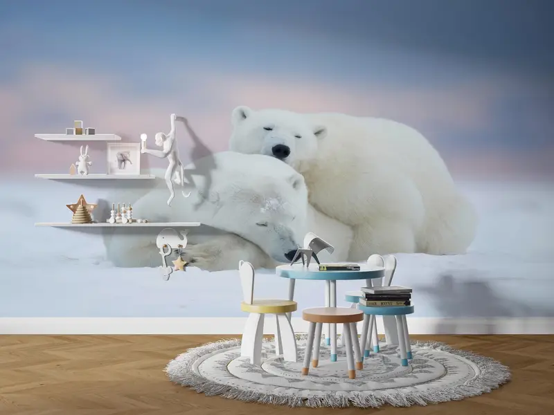 White Bear Wall Art, Animal Wall Stickers, Wall Art Decor, Polar Bears Wall Paper, Sleeping Bear Wall Stickers, Wallpaper Border, - 7