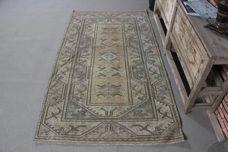 Yeşil & Sarı Patchwork Halı, 3,7x6,6 ft Zarif Dekor