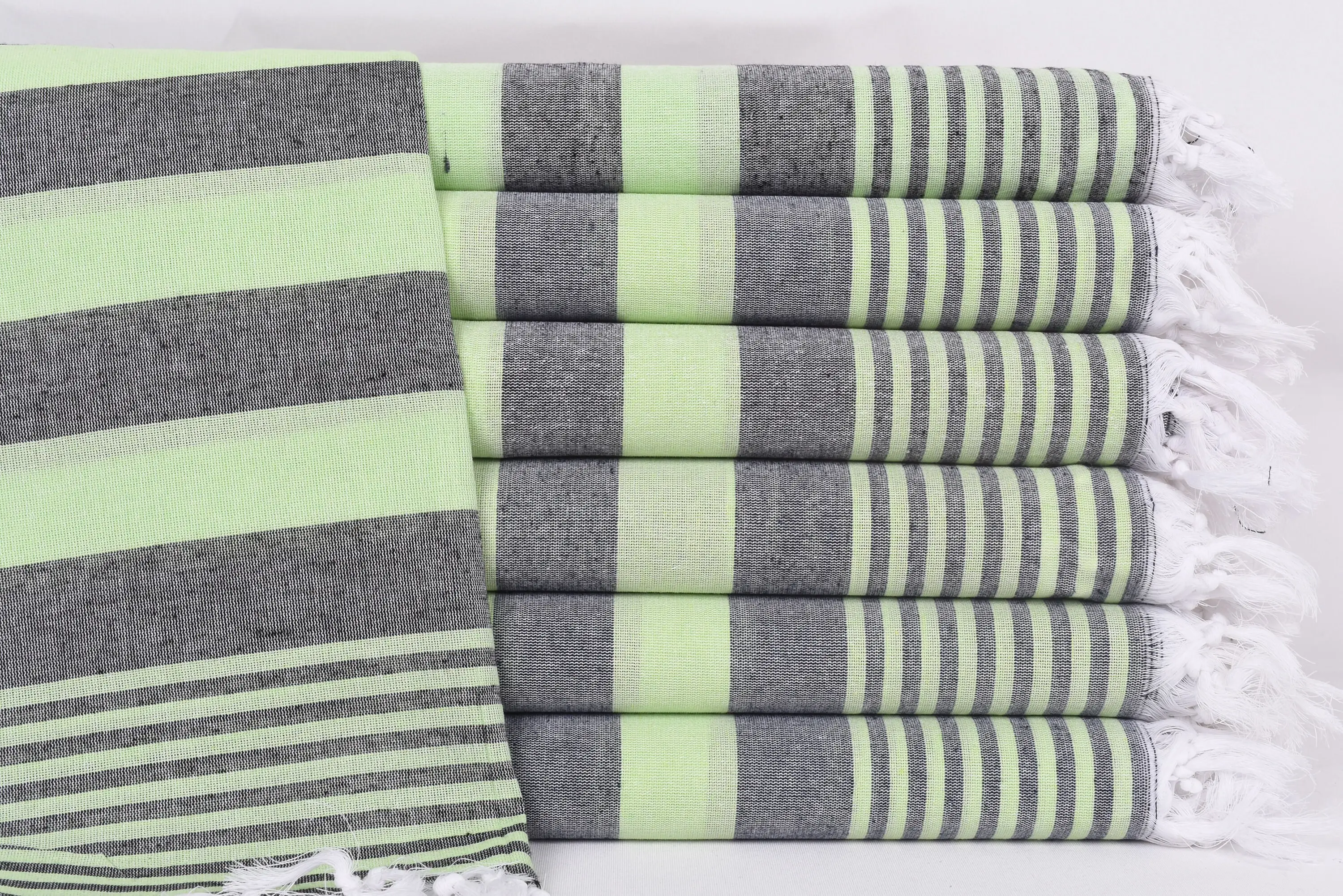 Personalized Pistachio Green-Black Striped Beach Towel, 67x36 Inches - 1