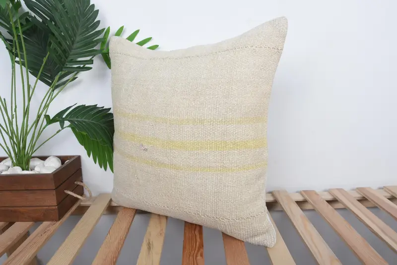 Interior Designer Pillow, Ottoman Pillow Cover, Ethnical Kilim Rug Pillow, Cushion Cover, Nautical Throw Pillow, Gift Pillow, 20x20 Beige Cushion - 5