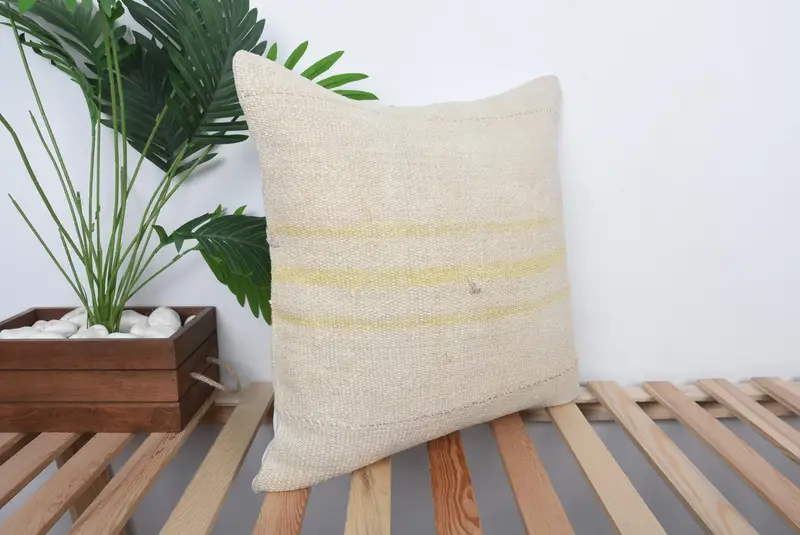Interior Designer Pillow, Ottoman Pillow Cover, Ethnical Kilim Rug Pillow, Cushion Cover, Nautical Throw Pillow, Gift Pillow, 20x20 Beige Cushion - 4