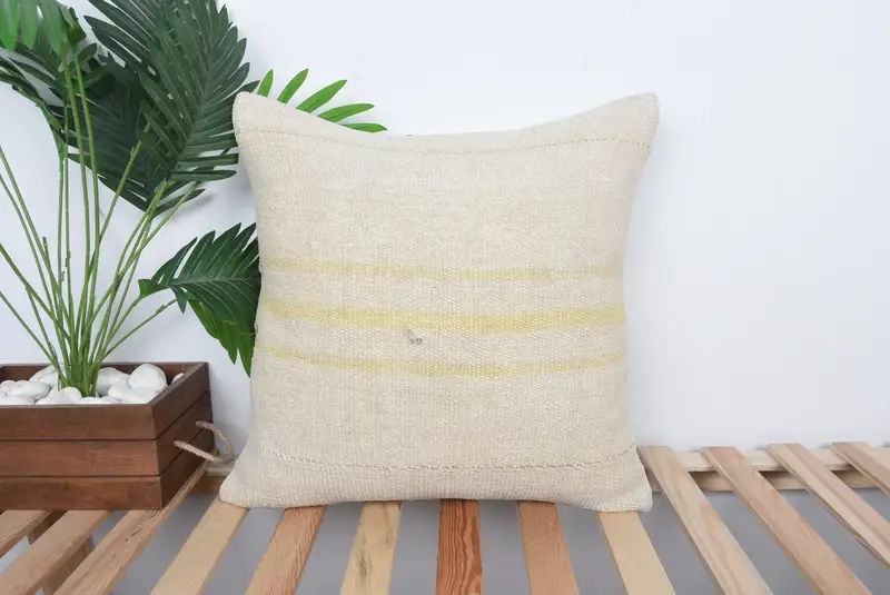 Interior Designer Pillow, Ottoman Pillow Cover, Ethnical Kilim Rug Pillow, Cushion Cover, Nautical Throw Pillow, Gift Pillow, 20x20 Beige Cushion - 1
