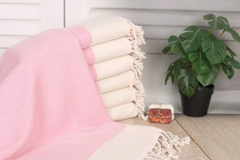 Pink Striped Turkish Cotton Beach Towel, 40x71 Inches