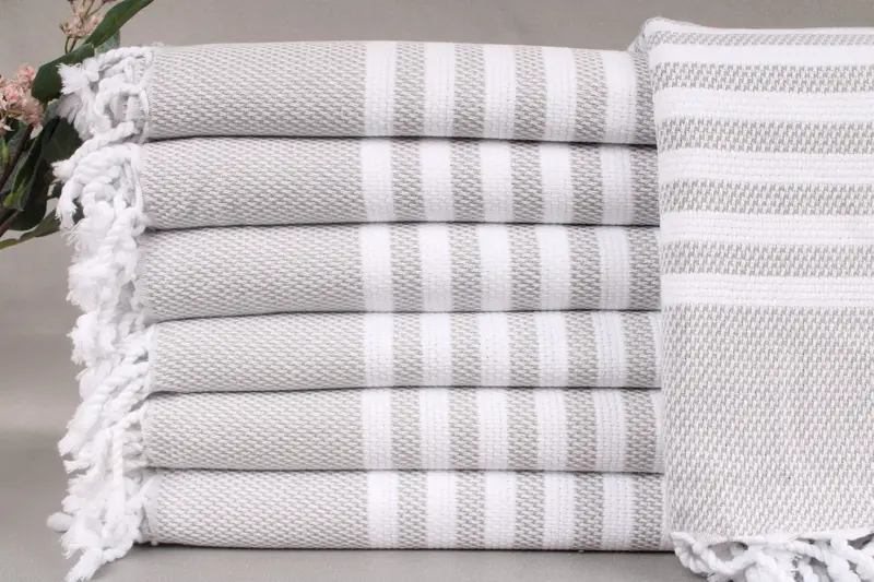 Turkish Beach Towel Light Gray Striped, Bath Towel, 40x67 Inches