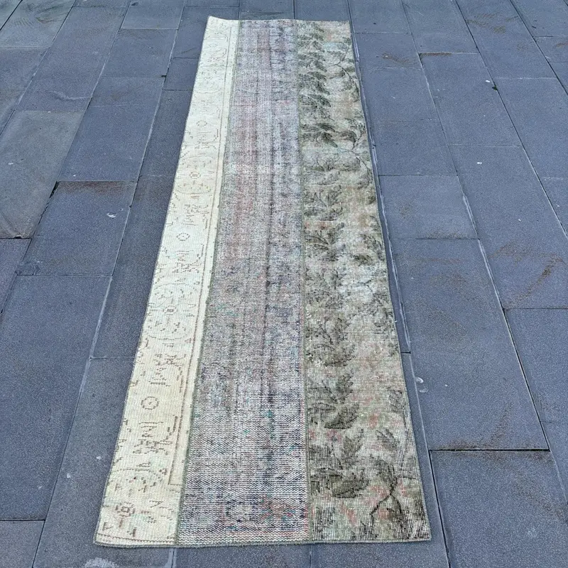 Turkish Vintage Rug 2.5x8.8 ft, Blue Oushak Moroccan Rug - 1