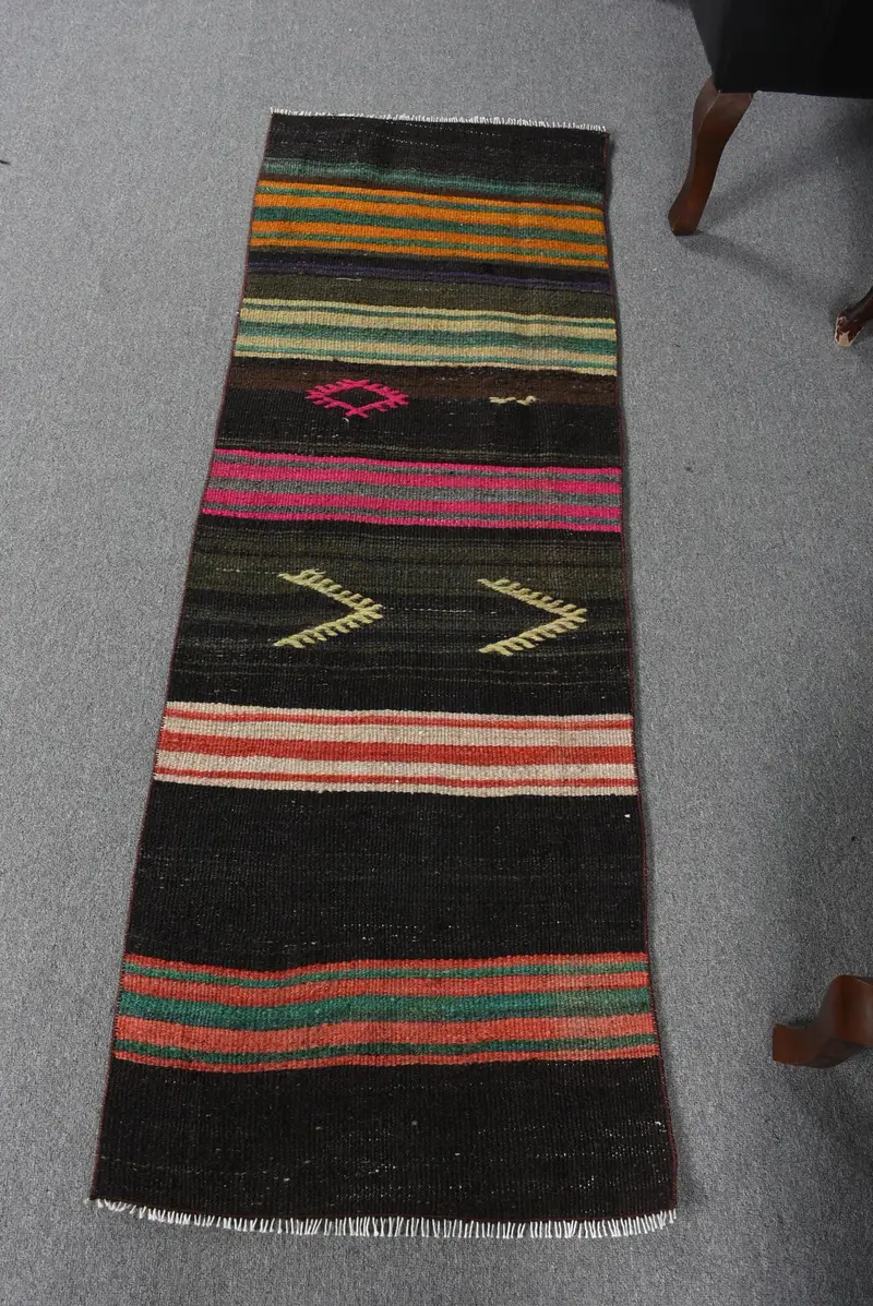 Alfombra hecha a mano en marrón y verde, 1,9x5,5 ft Southwestern Charm