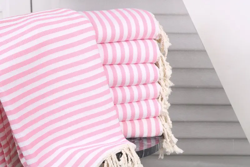 Beach Towel Personalized Pink Striped Organic Cotton, 40x71 Inches