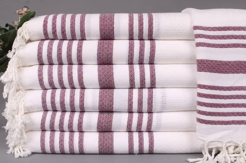 Personalized Turkish Towel, Burgundy Striped, 40x71 Inches