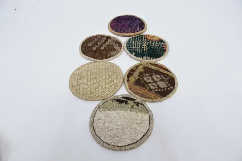 Brown and White Kilim Coaster, Unique Rug Coaster