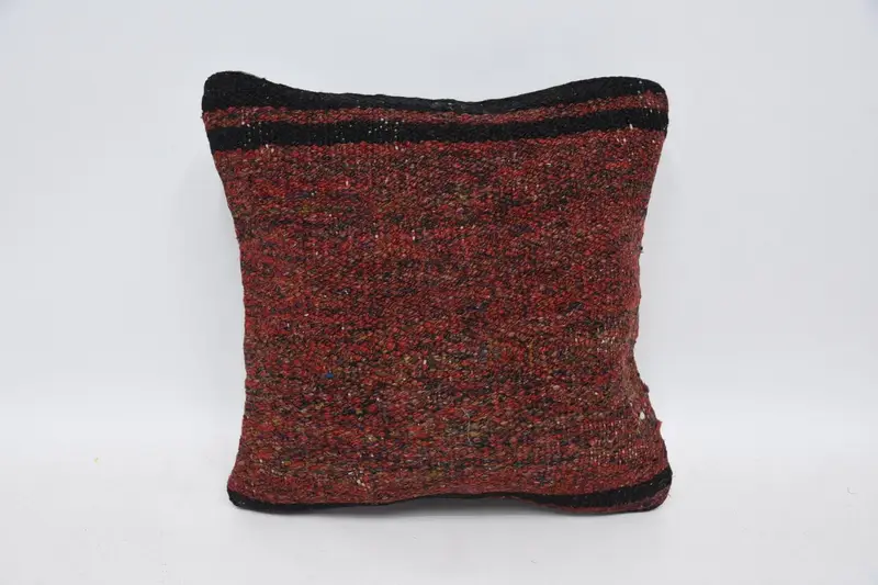 Small Square Throw Striped Pillow Case, Red Holiday Decor Antique 12x12 inch Euro Sham - 1