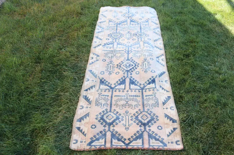 2.5x6.6 ft Vintage Türk Halısı, Yolluk Halısı, Mavi Oushak Oryantal Halı - 1