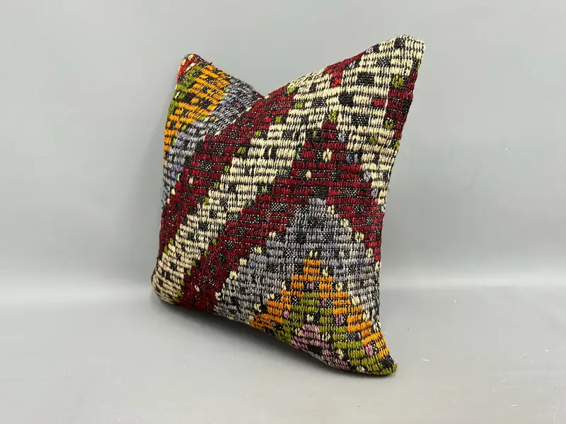Lounge Throw Pillow Cover, Kilim Cushion Sham, Kilim Pillow Cover, Cushion, 18x18 Red Pillow, Vintage Pillow, Handmade Throw Pillow Cover - 3