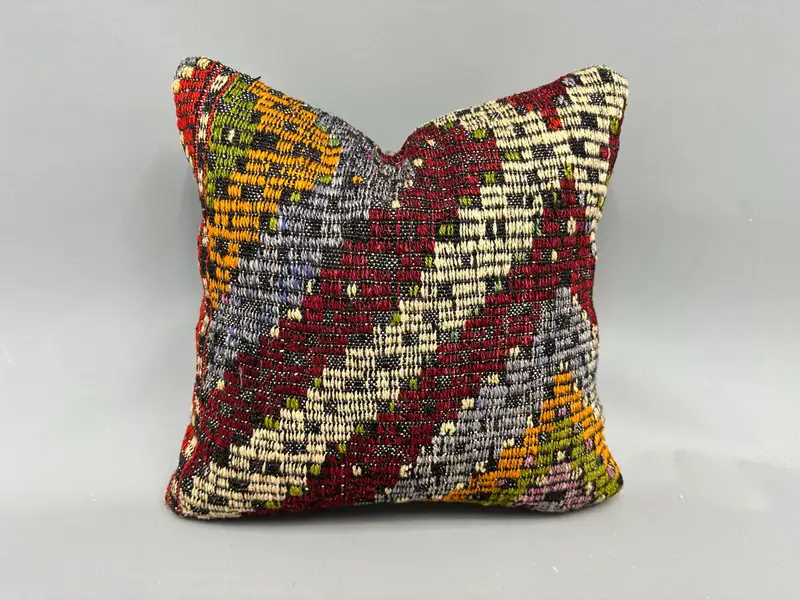 Lounge Throw Pillow Cover, Kilim Cushion Sham, Kilim Pillow Cover, Cushion, 18x18 Red Pillow, Vintage Pillow, Handmade Throw Pillow Cover - 1