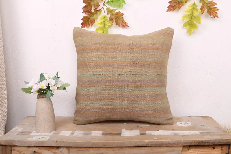 Handmade Kilim Cushion, Interior Designer Pillow, Pillow for Couch, Sofa Pillow Case, Crochet Pattern Pillow, Cushion Cover, 16x16 Green Cushion - 1