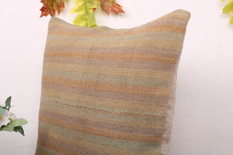 Handmade Kilim Cushion, Interior Designer Pillow, Pillow for Couch, Sofa Pillow Case, Crochet Pattern Pillow, Cushion Cover, 16x16 Green Cushion - 5