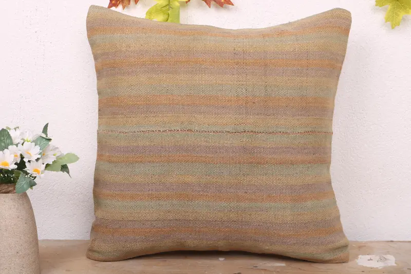 Handmade Kilim Cushion, Interior Designer Pillow, Pillow for Couch, Sofa Pillow Case, Crochet Pattern Pillow, Cushion Cover, 16x16 Green Cushion - 2