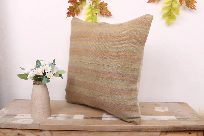 Handmade Kilim Cushion, Interior Designer Pillow, Pillow for Couch, Sofa Pillow Case, Crochet Pattern Pillow, Cushion Cover, 16x16 Green Cushion - 4