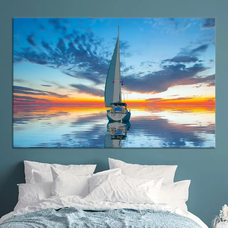 Leinwanddruck „Sonnenuntergang Segelboot Meer Himmel“ – elegante Wandkunst