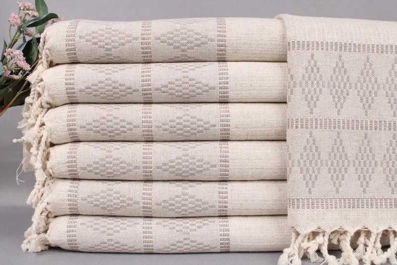 Cotton Woven Tea Towel, Brown Kilim Design, Beige, 20x40 Inches