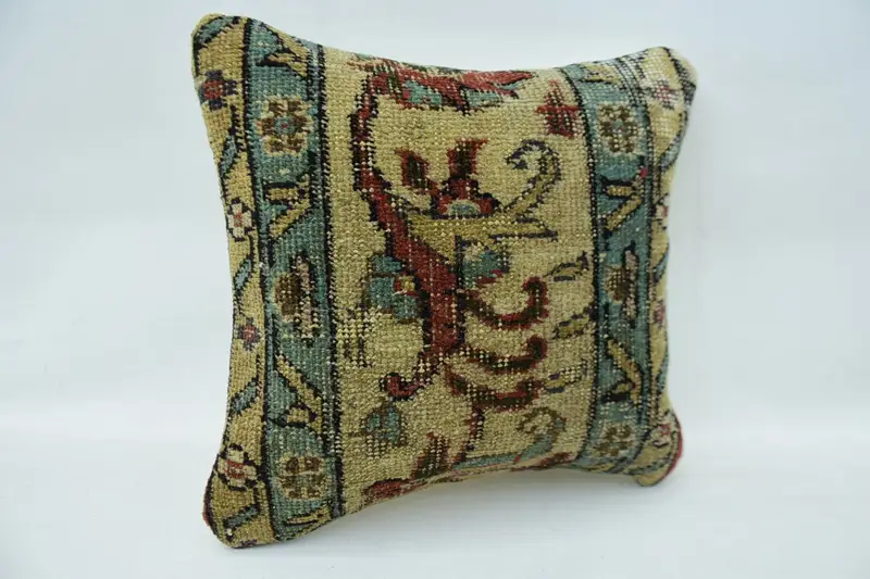 Handmade Pillow Sham, Pillow, Accent Cushion Case, Kilim Pillow Cover, Ethnical Kilim Rug Pillow, 14x14 Beige Pillow Cover, Vintage Pillow - 2