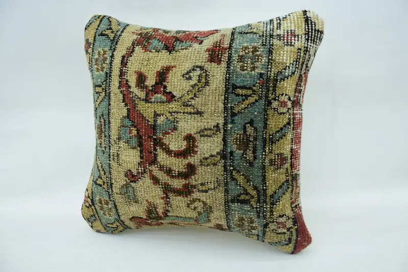 Handmade Pillow Sham, Pillow, Accent Cushion Case, Kilim Pillow Cover, Ethnical Kilim Rug Pillow, 14x14 Beige Pillow Cover, Vintage Pillow - 3