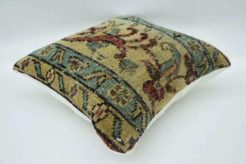 Handmade Pillow Sham, Pillow, Accent Cushion Case, Kilim Pillow Cover, Ethnical Kilim Rug Pillow, 14x14 Beige Pillow Cover, Vintage Pillow - 6