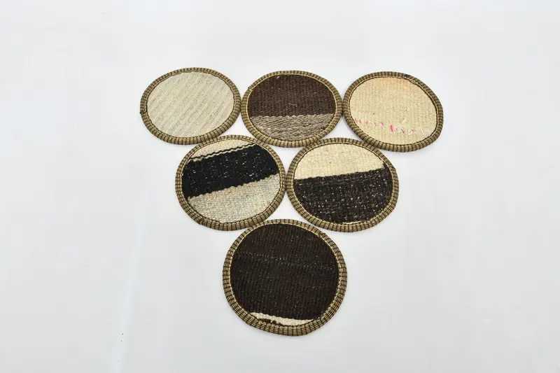 Juego de posavasos Boho beige y marrón, posavasos bohemios redondos